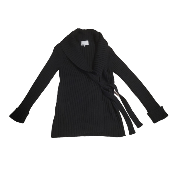 Heartloom Sweaters - Heartloom Anthropologie Women's black side tie knit cardigan Size L cozy casual